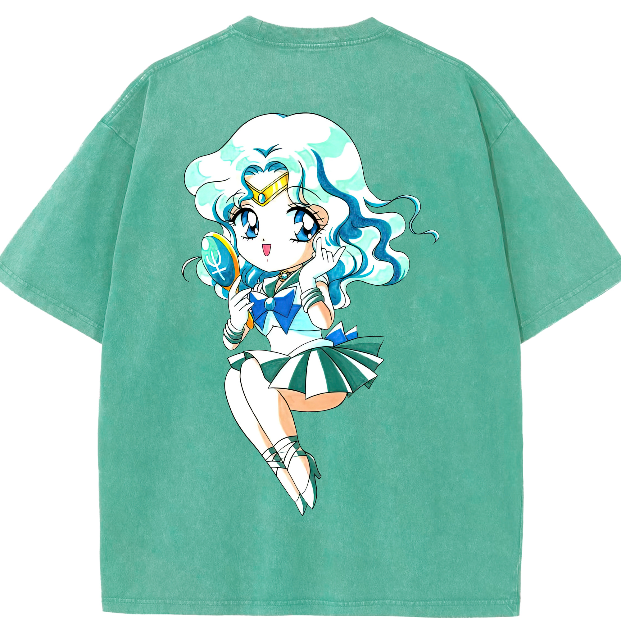 （画像用） 美少女戦士セーラームーン 海王 みちる（かいおう みちる） Sailor Moon Kaiou Michiru 綿100% ヴィンテージ風 半袖Tシャツ（背面プリント）
